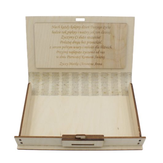 Drewniane pudełko na pieniądze, prezent komunijny – IHS