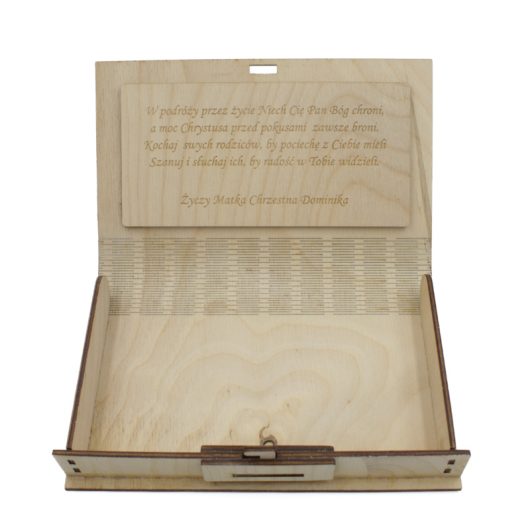 Drewniane pudełko na pieniądze, prezent na Chrzest Święty – Aniołek
