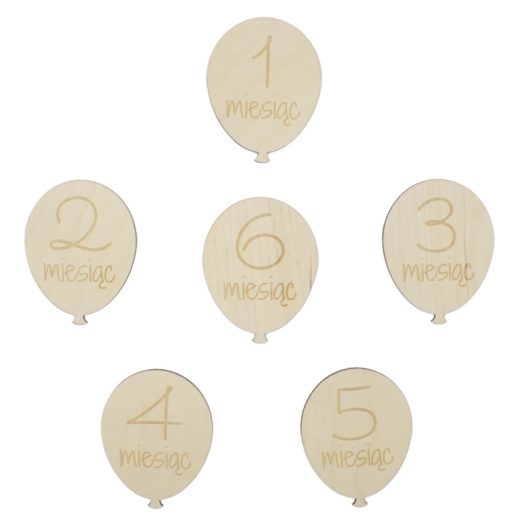Zestaw 12 drewnianych tabliczek w kształcie baloników