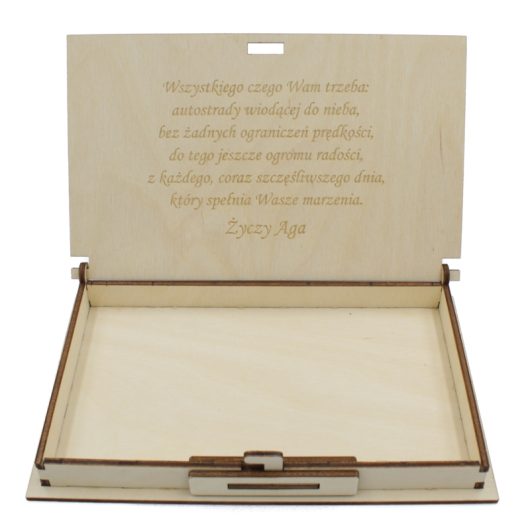 Drewniane pudełko na pieniądze na ślub, personalizowane, z grawerem – serce, wzór 2