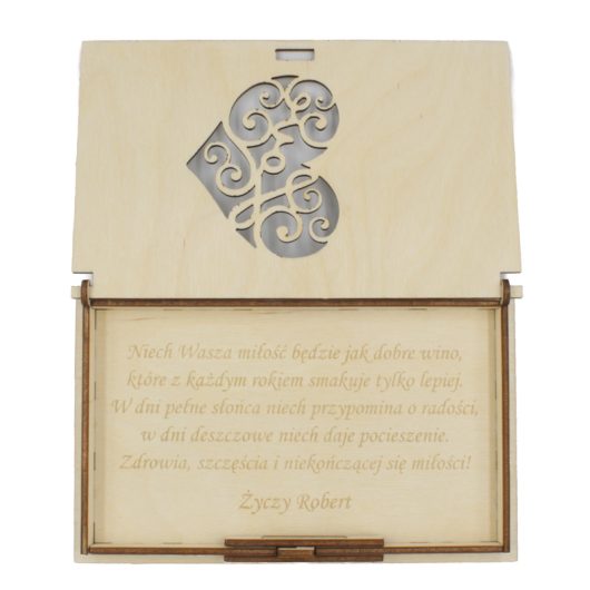 Drewniane pudełko na pieniądze na ślub, personalizowane, z grawerem – ażurowe, wzór 5
