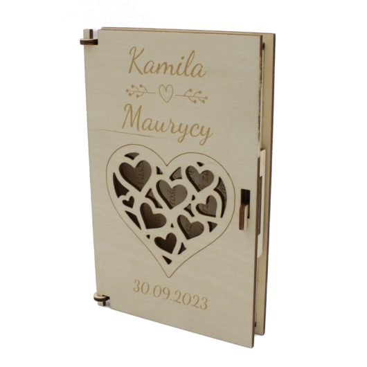 Drewniane pudełko na pieniądze na ślub, personalizowane, z grawerem – ażurowe, wzór 4