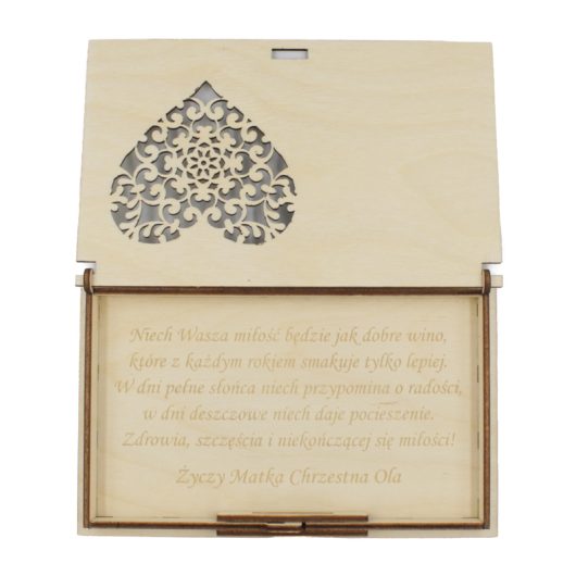 Drewniane pudełko na pieniądze na ślub, personalizowane, z grawerem – ażurowe, wzór 3
